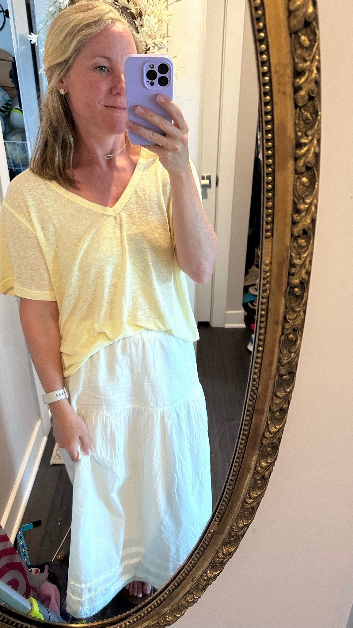 Breezy summer skirt and thin, boxy top.

#LTKdayinmylife #LTKmomlife #LTKOver40