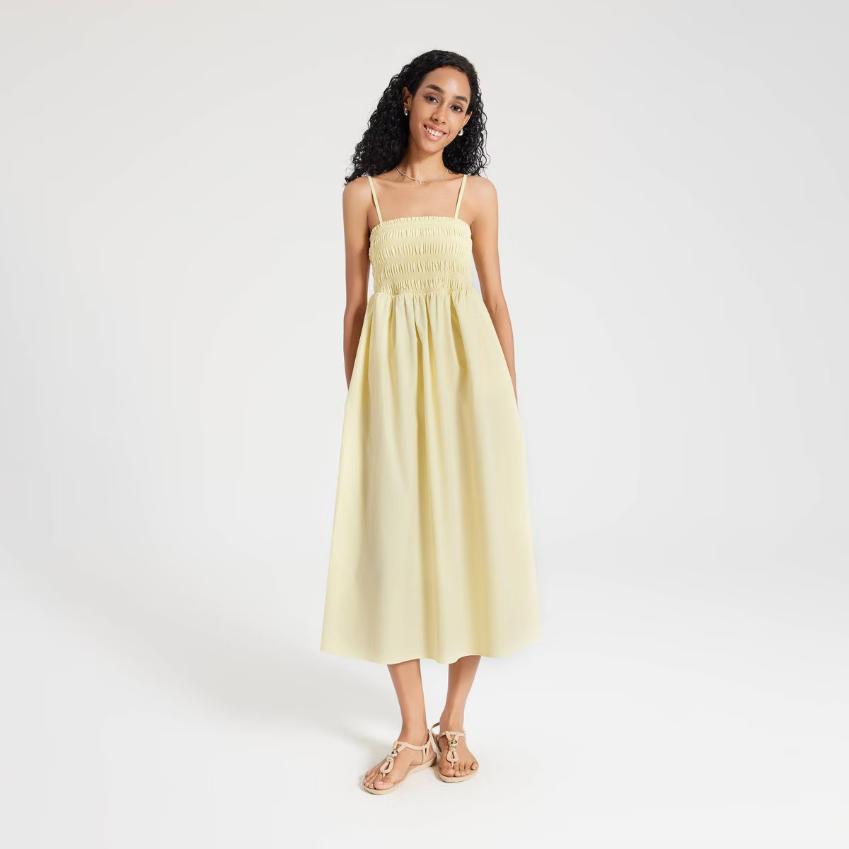 Women's Smocked Midi Slip Dress - A New Day™ Butter Yellow M | Target