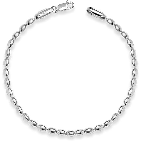 Savlano 925 Sterling Silver Oval Rice Bead Strand Chain Bracelet For Women - Made in Italy Comes ... | Amazon (US)