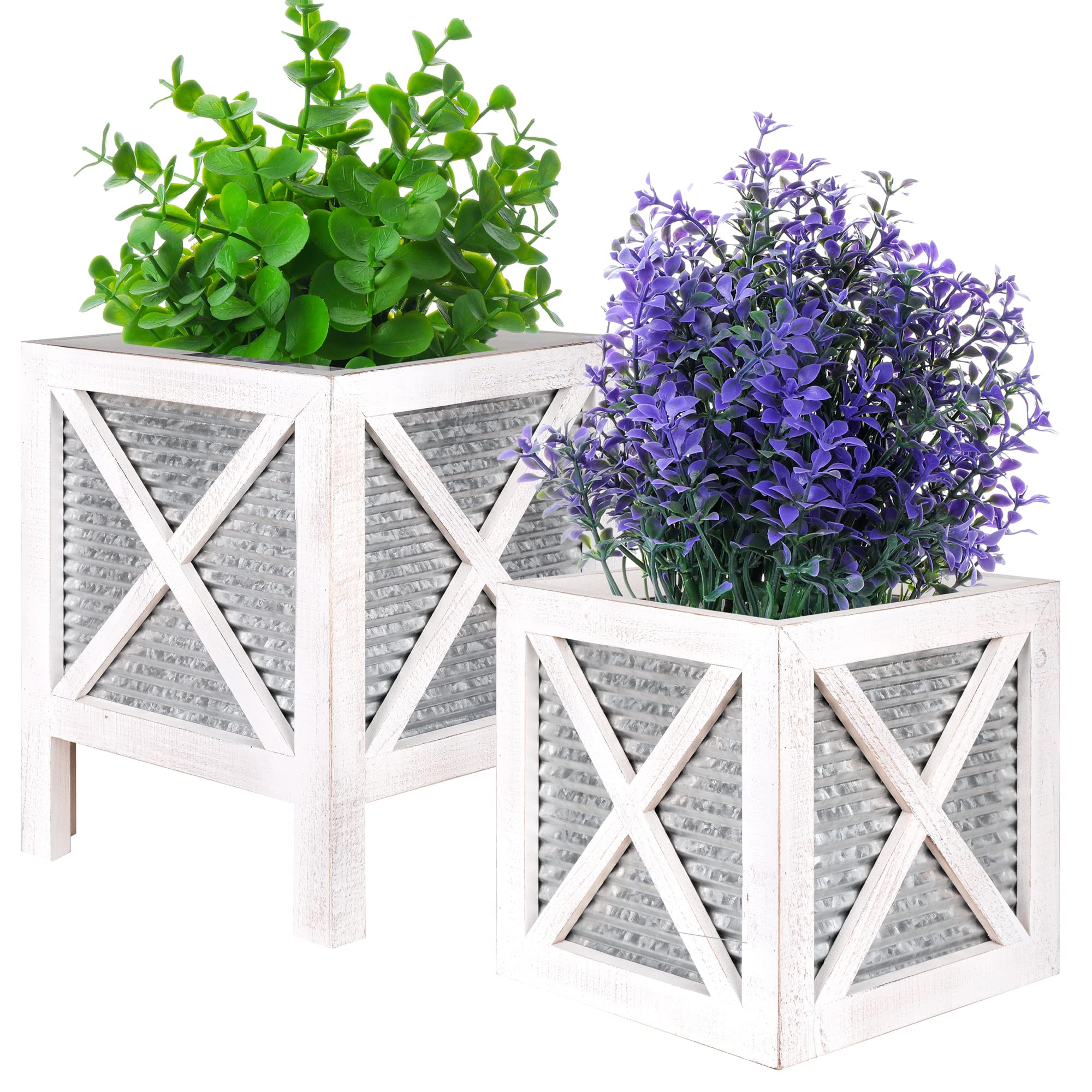 Autumn Alley Farmhouse Front Porch Planters Set of 2 Stand with Galvanized Corrugated Metal Plant... | Amazon (US)