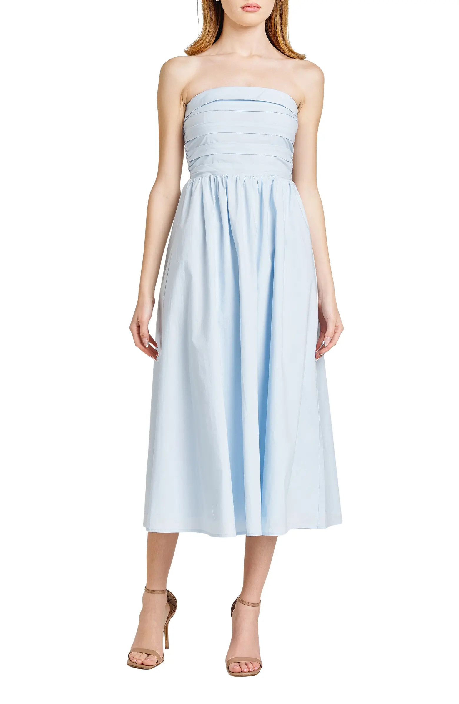 WAYF Sammie Pleat Strapless Stretch Cotton Sundress | Nordstrom | Nordstrom