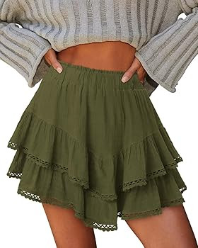 onlypuff Flowy Shorts for Women Ruffle Skorts Mini Skirts High Waisted Teen Gilrs Tennis Skort Su... | Amazon (US)