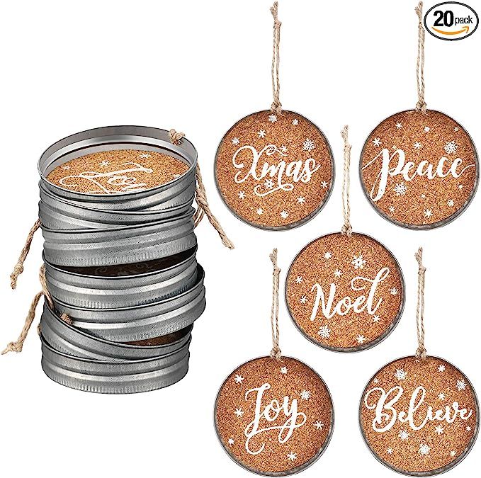 Ferraycle 10 Pieces Christmas Mason Jar Lid Tree Decorations Farmhouse Christmas Ornament Galvani... | Amazon (US)