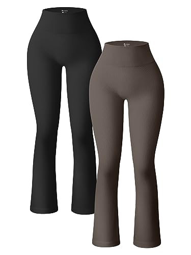 OQQ Women's 2 Piece Yoga Pants Ribbed Seamless Workout High Waist Bell Bottoms Flare Leggings | Amazon (US)
