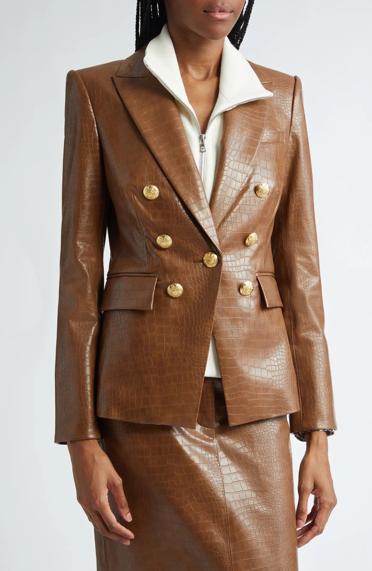 Veronica Beard Lawrence Croc Embossed Faux Leather Dickey Jacket | Nordstrom | Nordstrom