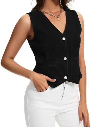 Denim Vest Jean Jacket Crop Tops | Amazon (US)