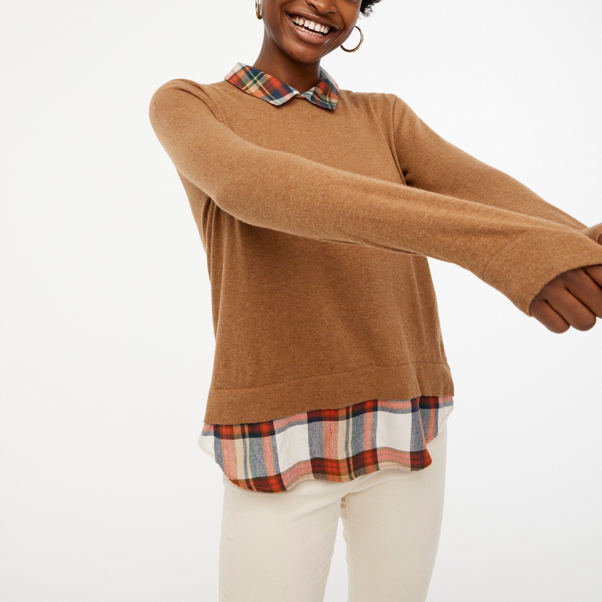 Tartan woven collar sweater | J.Crew Factory