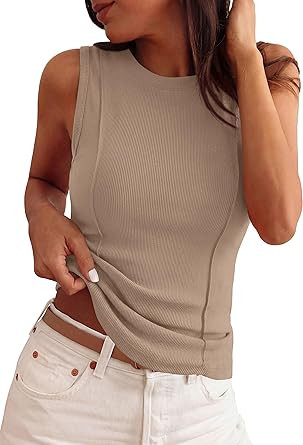 PRETTYGARDEN Sleeveless Tops for Women 2026 Summer Ribbed Tank Top Fitted Shirts Basic Tees Cute ... | Amazon (US)