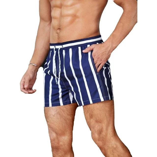 Boho Striped Bottoms Navy Blue Drawstring Waist Men Beach Shorts (Men's Swim Trunks ) | Walmart (US)