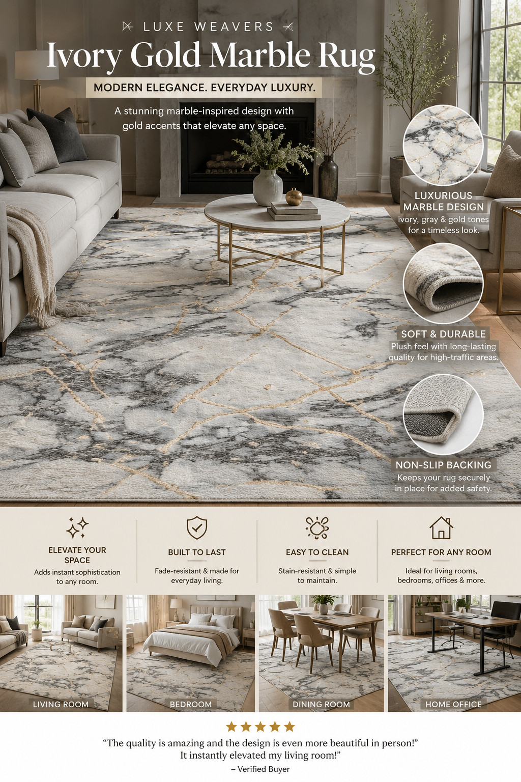 This rug makes any room look instantly more expensive ✨
The marble-inspired pattern with soft gold detailing gives such a luxury designer feel without overpowering the space.

I love how modern, elegant, and versatile this looks — perfect with neutral interiors, black accents, warm wood tones, or minimalist decor 🤍

It seriously looks like something from a high-end showroom.

#ltkhome #luxuryhome #homedecor #designerhome #ruglove 

 #LTKHome