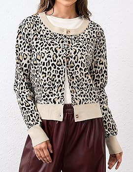 Leopard Cardigan Open Front Button Up Sweaters for Women Long Sleeve Shrug Cheetah Print Top Crop... | Amazon (CA)