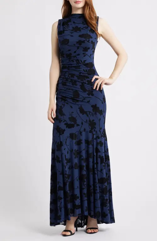 Rails Cosmos Floral Print Ruched Mesh Maxi Dress in Navy Tossed Roses at Nordstrom, Size Medium | Nordstrom