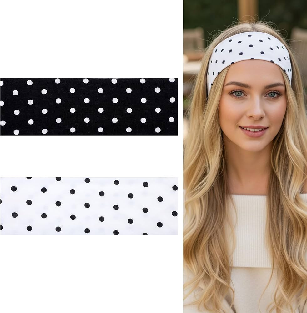 2 Pcs Polka Dot Headbands for Women Non Slip Elastic Headbands for Women Soft Headband to Hair St... | Amazon (US)