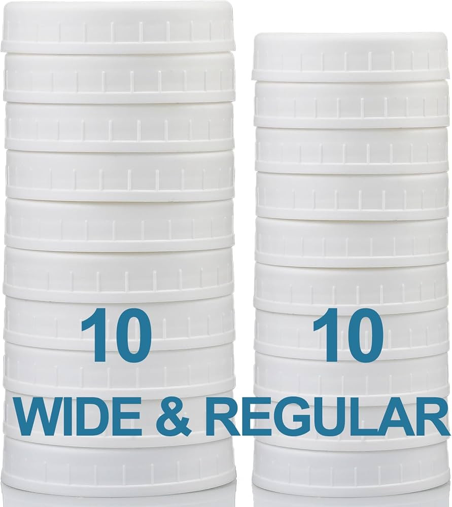 AOZITA 10 WIDE Mouth & 10 REGULAR Mouth Mason Jar Lids - 20 Pack Food Grade Plastic Mason Jar Cap... | Amazon (US)