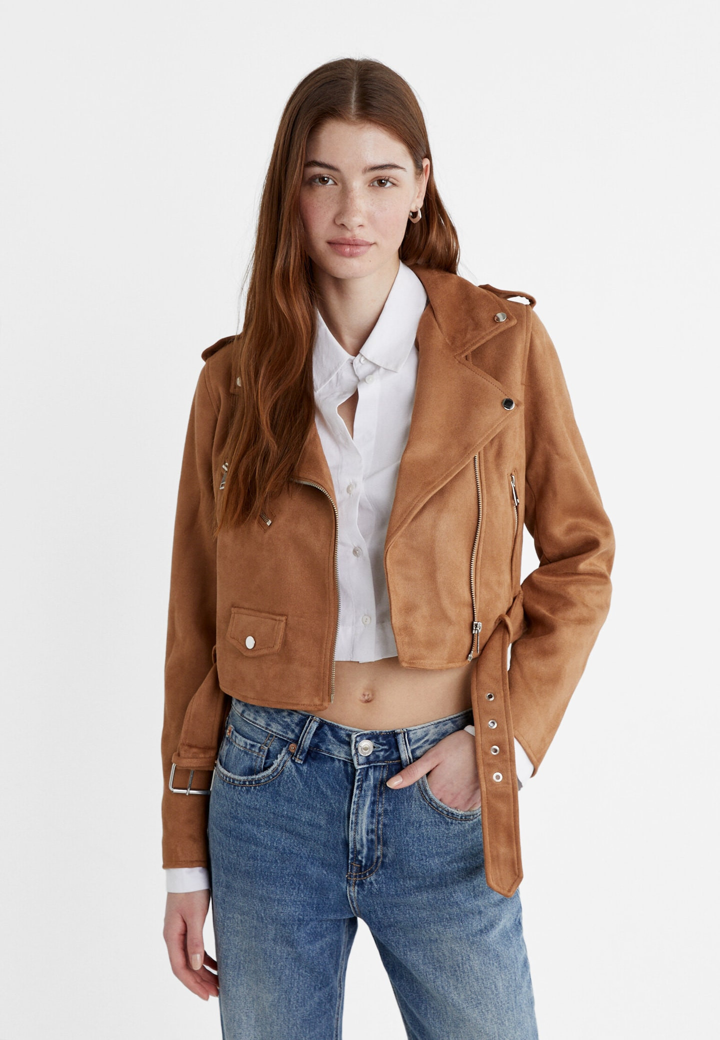 Faux suede biker jacket - Women's Bikers | Stradivarius France | Stradivarius (FR)
