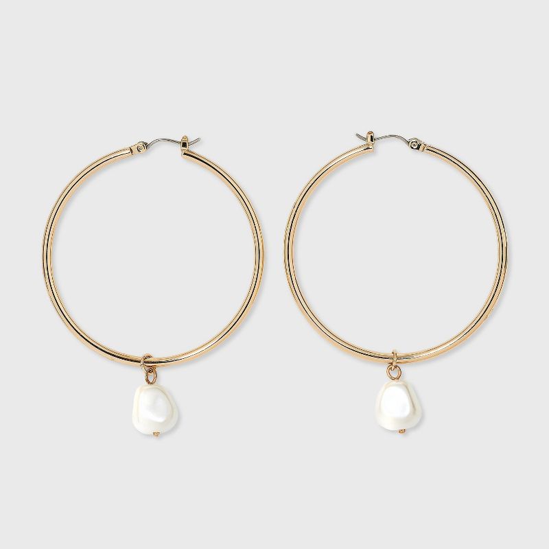 Glass Baroque Pearl Hoop Earrings - A New Day™ White | Target