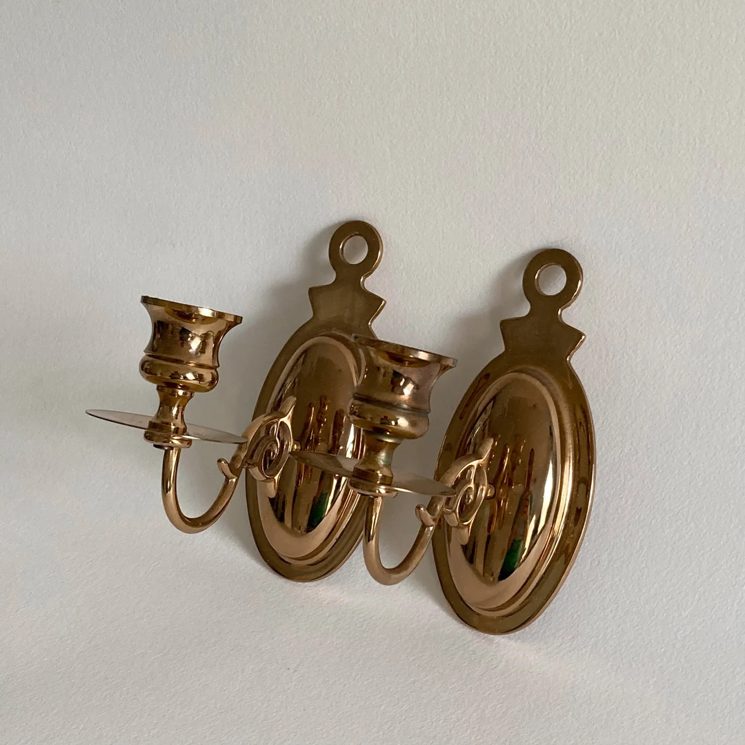 Vintage Brass Wall Sconces Keyhold Pattern Design Set of 2 - Etsy | Etsy (US)