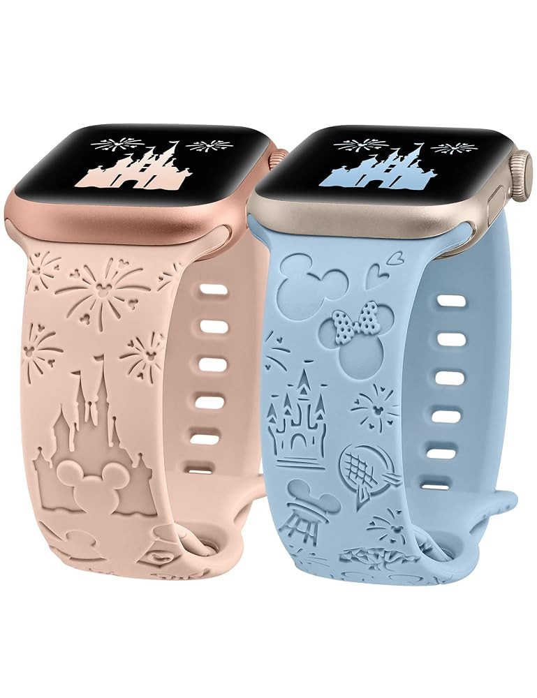 2 Packs Cartoon Engraved Band Compatible with Apple Watch Band 38mm 40mm 41mm 42mm 44mm 45mm 46mm... | Amazon (US)