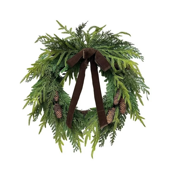 Cedar and Pinecones Christmas Wreath, Green and Brown, 22", by Holiday Time - Walmart.com | Walmart (US)