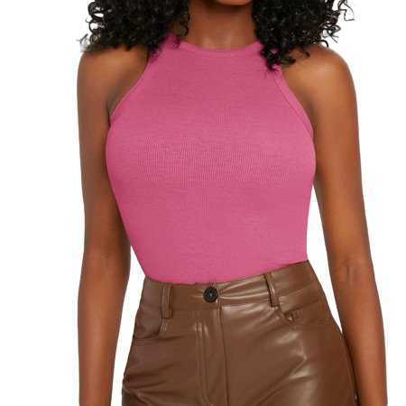Womens Tank Tops & Camis Casual Solid Round Neck Tank Pink M | Walmart (US)