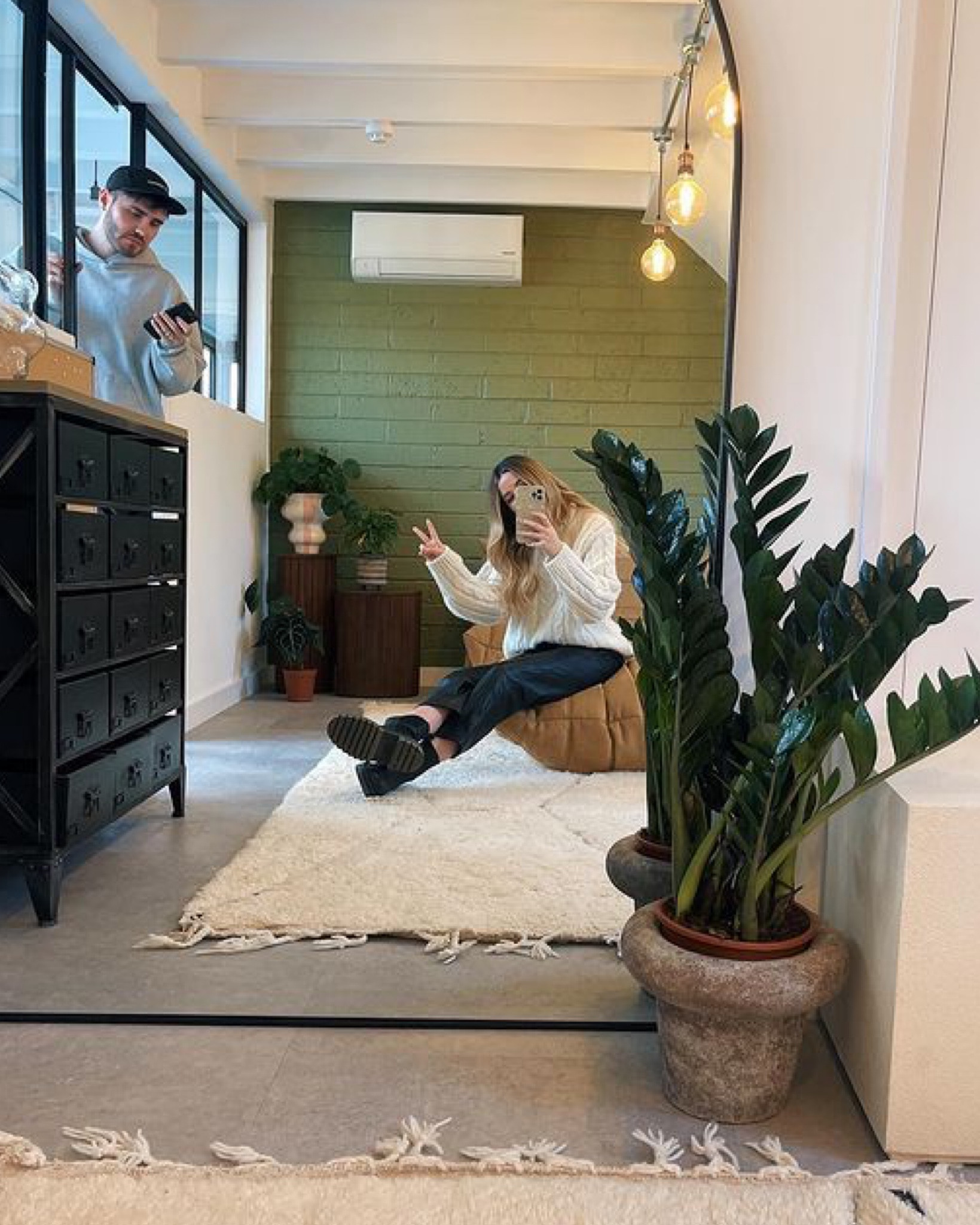 Mirror selfie, black hoots, leather pants, woollen knitted jumper, arched mirror, grey hoodie, house plants 

#LTKSeasonal #LTKeurope #LTKhome