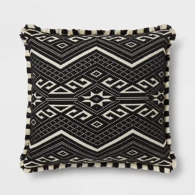 Euro Fringed Jacquard Decorative Throw Pillow Black - Opalhouse™ | Target
