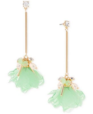 Gold-Tone Mixed Bead & Tulle Flower Linear Drop Earrings, Created for Macy's | Macys (US)