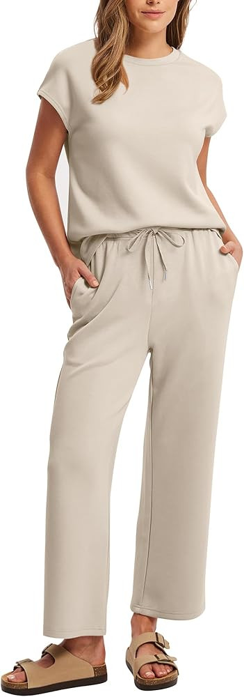 Sampeel Two Piece Sets for Women Summer Vacation Outfits Cap Sleeve Tops Lounge Matching Sets Clo... | Amazon (US)