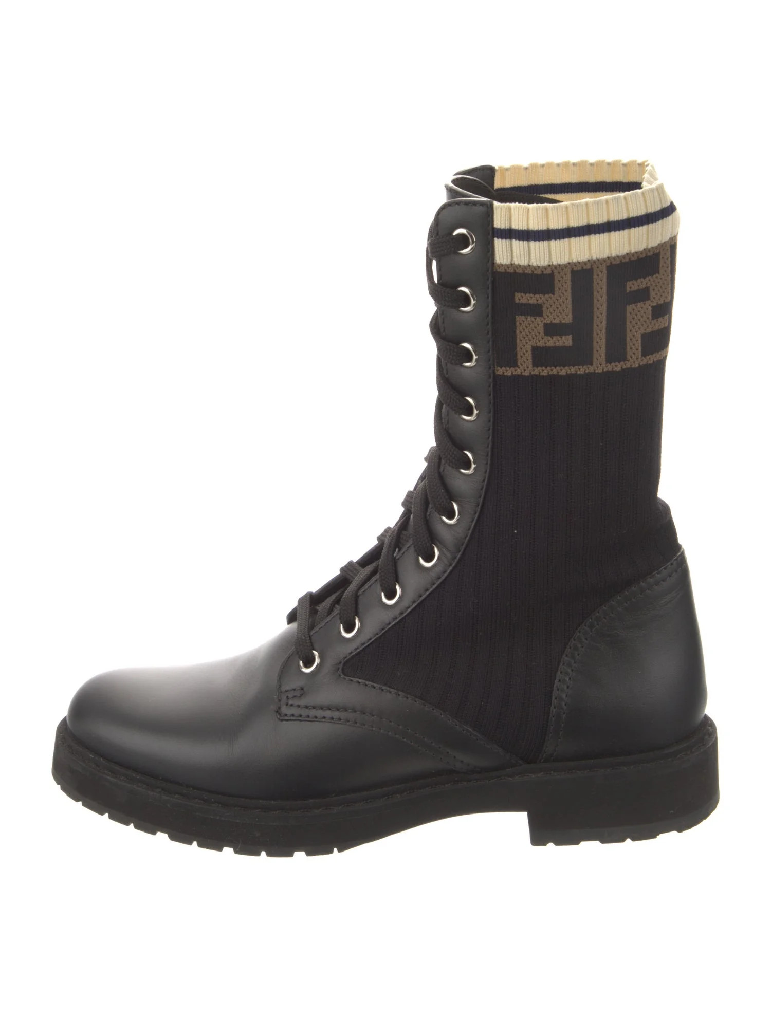 Zucca FF Logo Leather Combat Boots | The RealReal