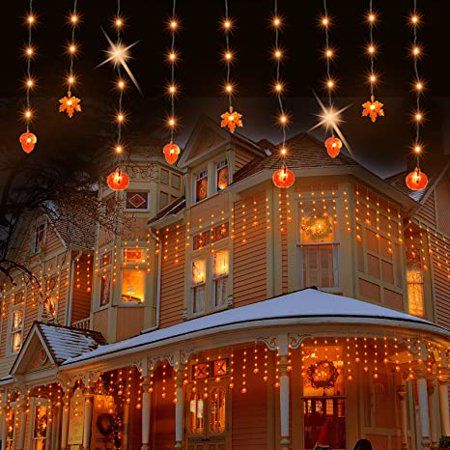 Orange Outdoor Halloween Icicle Lights 150 LED 15 ft Connectable Hanging String Lights with Pumpkin Maple Hazelnut 8 Modes 30 Drops Halloween Curtain Fairy Lights for Roof Party Thanksgiving Decor | Walmart (US)