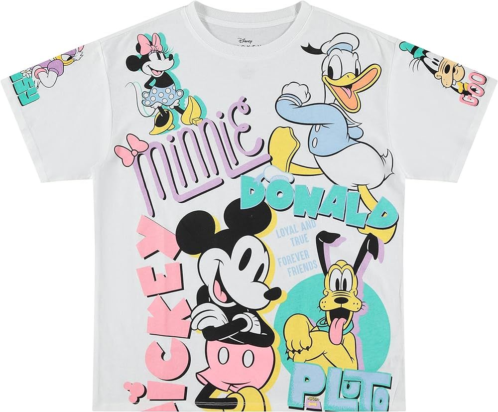 Disney Ladies Mickey Mouse Fashion Shirt Mickey Mouse Multi Print Tee - Mickey Mouse Allover Tee | Amazon (US)