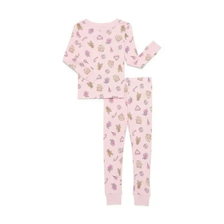 Wonder Nation Girls Cotton Long Sleeve Top and Pants Tight Fit Sleep Set, 2-Piece, Sizes 4-10 | Walmart (US)