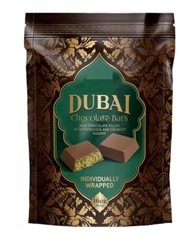 Dubai Chocolate Bars, Milk Chocolate with Pistachios and Kadayif, Individually Wrapped, 16 oz | Amazon (US)