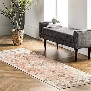 nuLOOM Ren Vintage Floral Machine Washable Ultra Thin Runner Rug, 2' 6" x 8', Peach | Amazon (US)