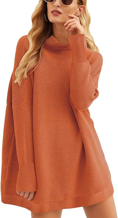 Prinbara Women's Long Sleeve Mock Neck Sweater Loose Fitting Knit Pullover Tops Slouchy Tunic | Amazon (US)
