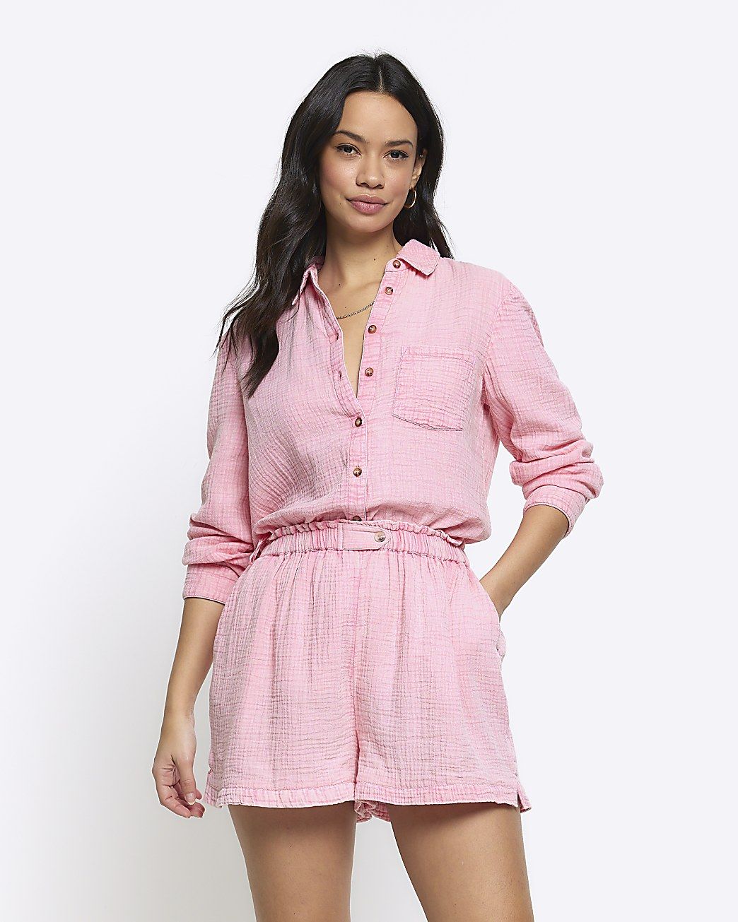 Pink elasticated shorts | River Island (UK & IE)