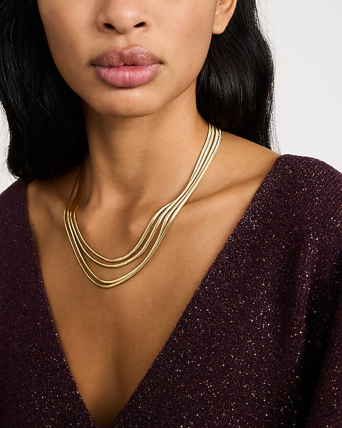 Triple-Strand Textured Gold Necklace | Express