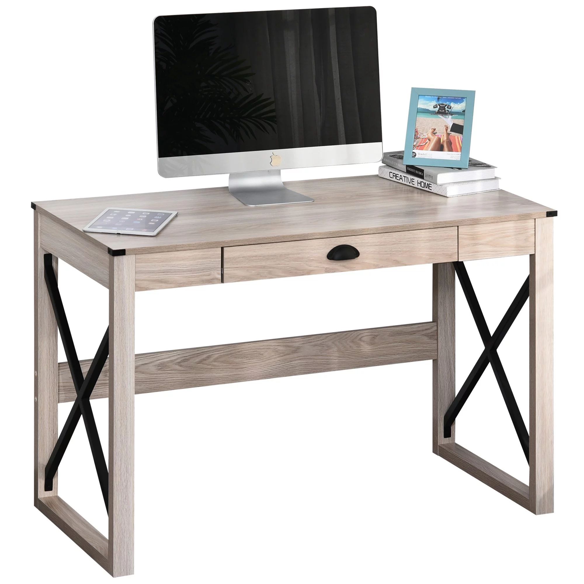 Dcenta Industrial Retro Style Wooden Modern X-Frame Particleboard Study Desk w/1 Drawer Home Offi... | Walmart (US)