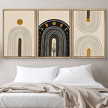 IDEA4WALL Framed Canvas Print Wall Art Set Mid-Century Moon Geometric Landscape Abstract Shapes I... | Amazon (US)