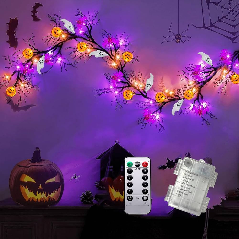 Halloween Garland with Lights Halloween Window Lights Halloween Decorations Indoor with Timer Pum... | Amazon (US)