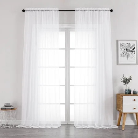 OVZME White Sheer Curtains 96 Inches Long 2 Panels with Rod Pocket, Soft Voile Fabric for Light Filtering & Privacy, Elegant Drapes for Living Room or Bedroom Windows, Each 59" W x 96", White | Walmart (US)
