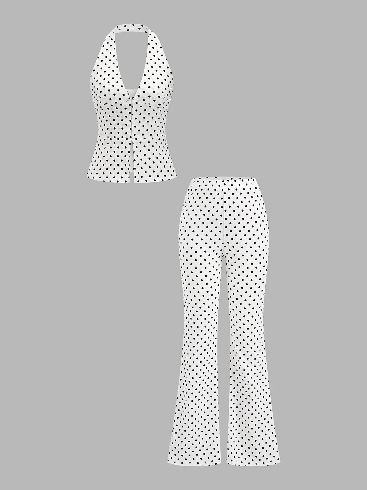 Polka Dot Halter Top & Flare Pants Set | Commense