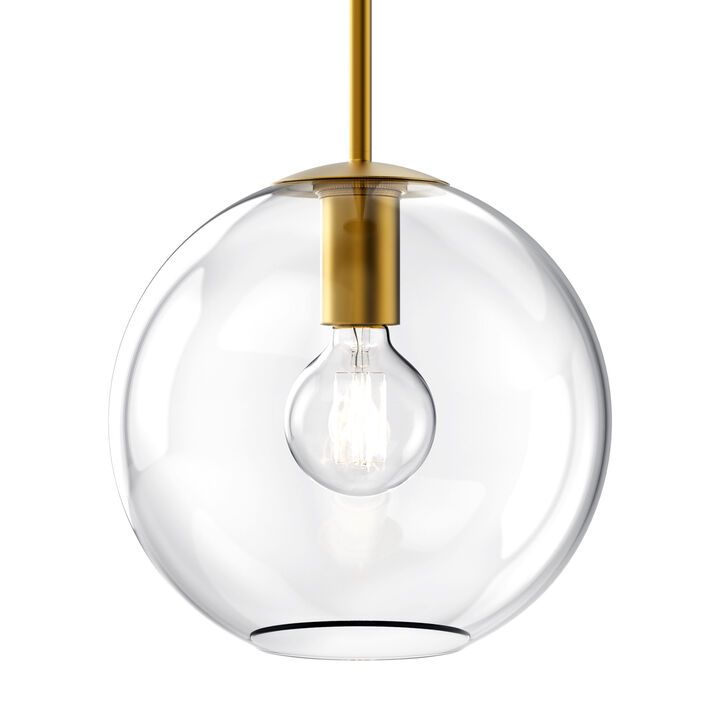 Aria 10" Clear Globe Pendant, Satin Brass | Lights.com