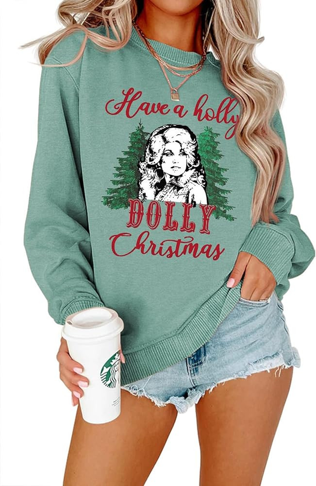 2023 New Women's Sweatshirt Have A Holly Dolly Christmas Witch Long Sleeve Pullover Sweater Chris... | Amazon (US)