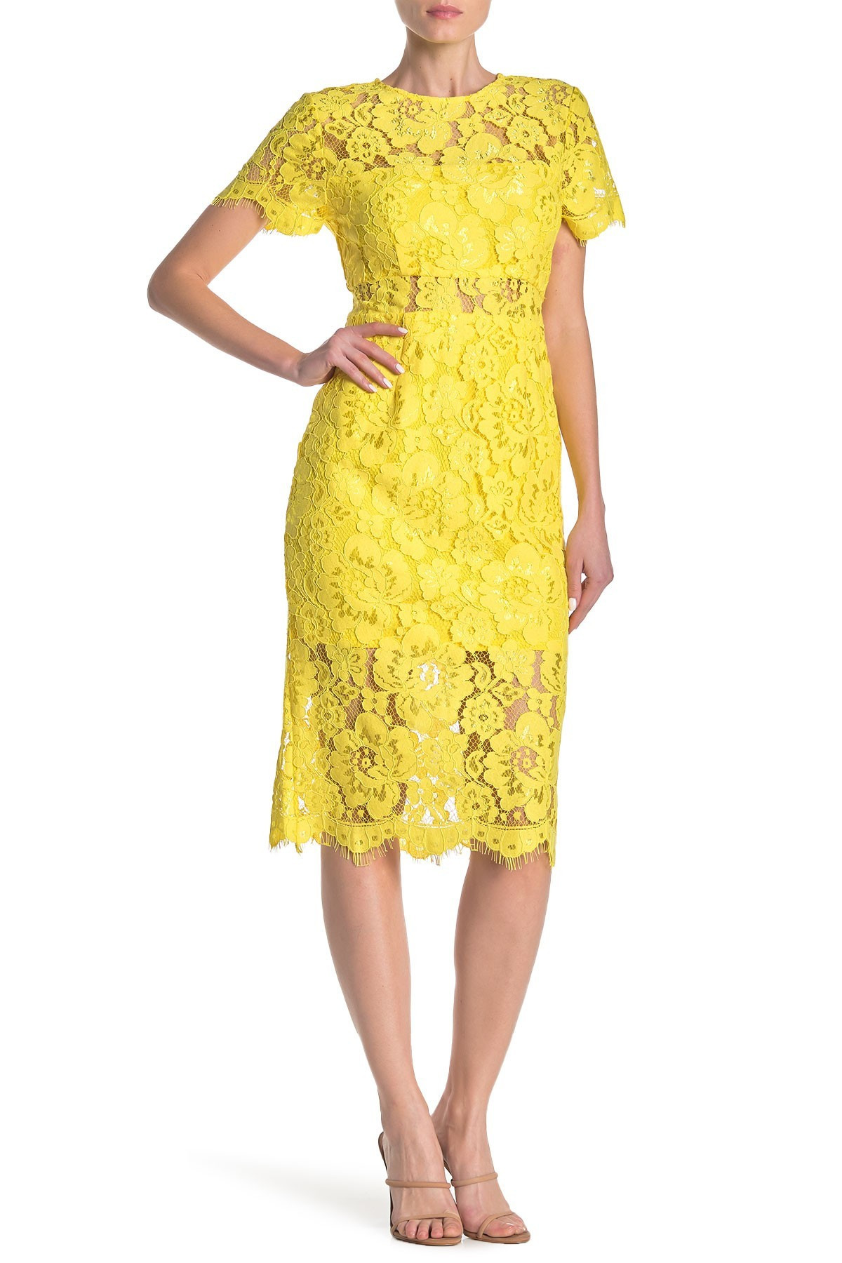 NSRLace Short Sleeve Sheath Midi Dress | Nordstrom Rack