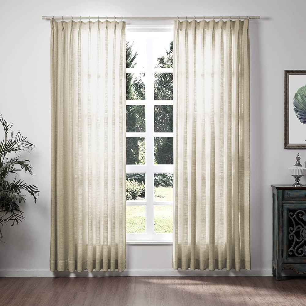 TWOPAGES 52 W x 84 L inch Pinch Pleat Unlined Darkening Drape Faux Linen Curtain Drapery Panel fo... | Amazon (US)