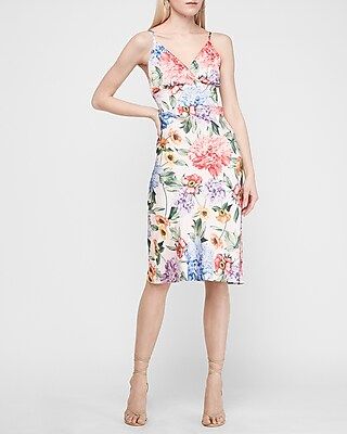 Satin Floral Wrap Front Midi Slip Dress Pink Women's XS Petite | Express