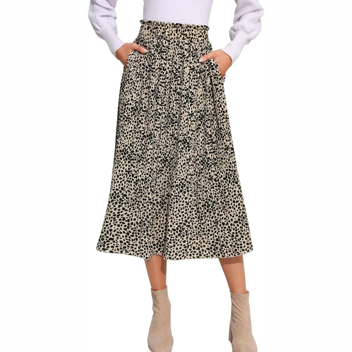 EXLURA Womens High Waist Polka Dot Pleated Skirt Midi Swing Skirt with Pockets | Target