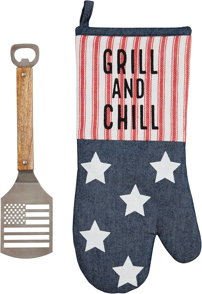 Mud Pie 15" x 7" | spatula 12" Denim Grill Mitt Set, Blue | Amazon (US)