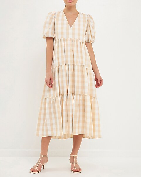 English Factory Gingham Puff Sleeve Midi Dress | Express
